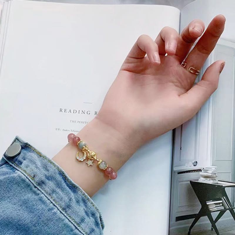 Buddha Stones Strawberry Quartz Moonstone Moon Star Love Bracelet - image 9