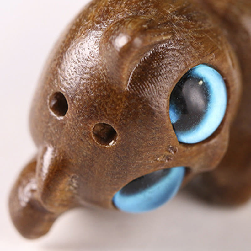 Buddha Stones Mini Green Sandalwood Dancing Cat Engraved Positive Desk Decorations - image 5