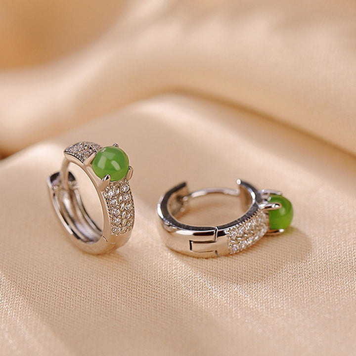 Buddha Stones 925 Sterling Silver Round Cyan Jade Success Stud Earrings - image 5