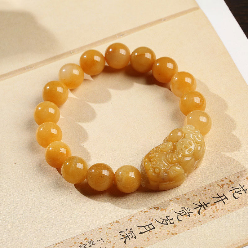 Buddha Stones Golden Silk Jade Pixiu Wealth Bracelet - image 1