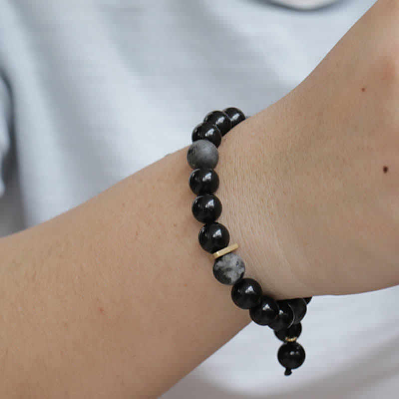 Buddha Stones Black Obsidian Black Glitter Stone Purification Bracelet - image 8