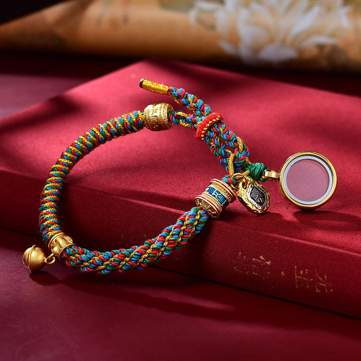 Buddha Stones Tibetan Om Mani Padme Hum Carved Zakiram Goddess of Wealth Charm Amulet Bracelet - Multicolored&Ghau Prayer Box(Wrist Circumference 14-20cm) - image 2