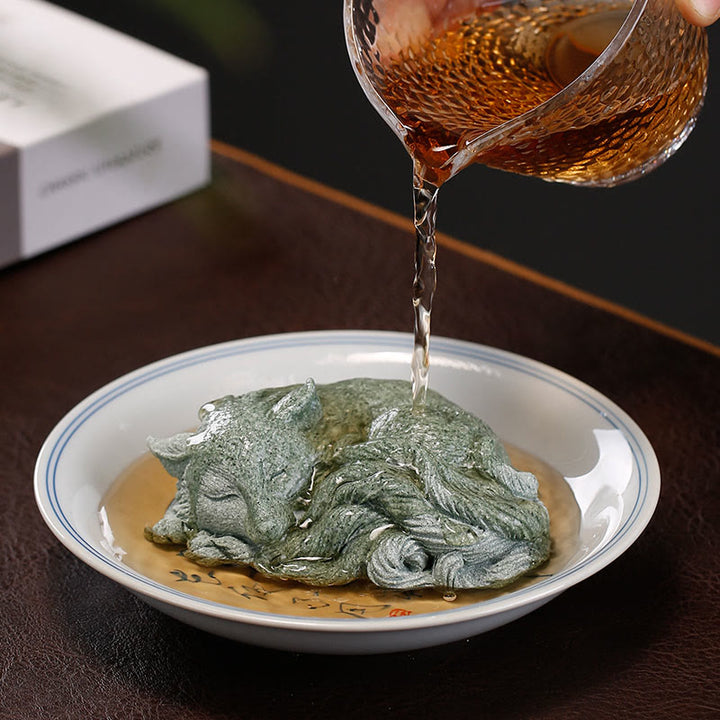 Buddha Stones Small Nine Tailed Fox Protection Home Tea Pet Figurine Decoration - image 2