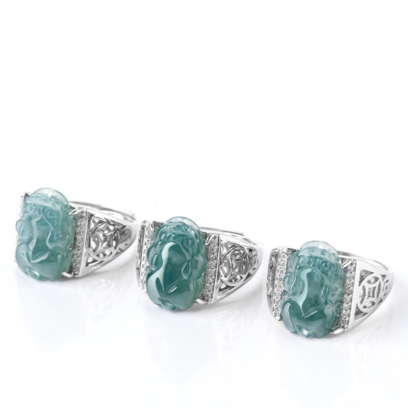Buddha Stones 925 Sterling Silver Fengshui Wealth Prosperity Jade PiXiu Luck Ring - image 16