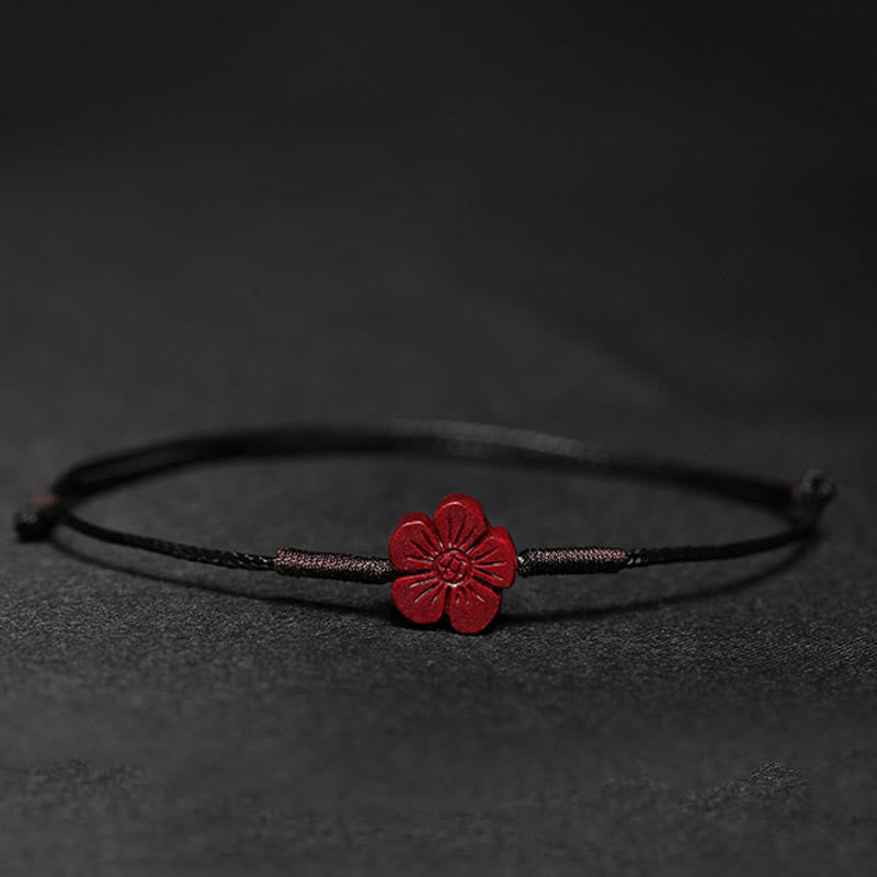Buddha Stones Handmade Plum Blossom Four Leaf Clover PiXiu Lotus Koi Fish Cinnabar Blessing Braid Bracelet - Black(Wrist Circumference 14-19cm) - Plum Blossoms - image 18
