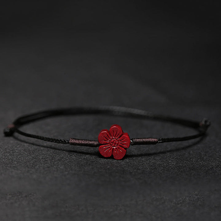 Buddha Stones Handmade Plum Blossom Four Leaf Clover PiXiu Lotus Koi Fish Cinnabar Blessing Braid Bracelet - Black(Wrist Circumference 14-19cm) - Plum Blossoms - image 18