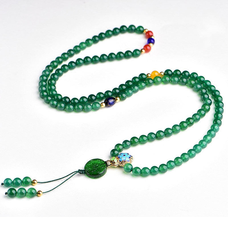 Buddha Stones 108 Mala Beads Natural Green Agate Power Support Bracelet - image 4