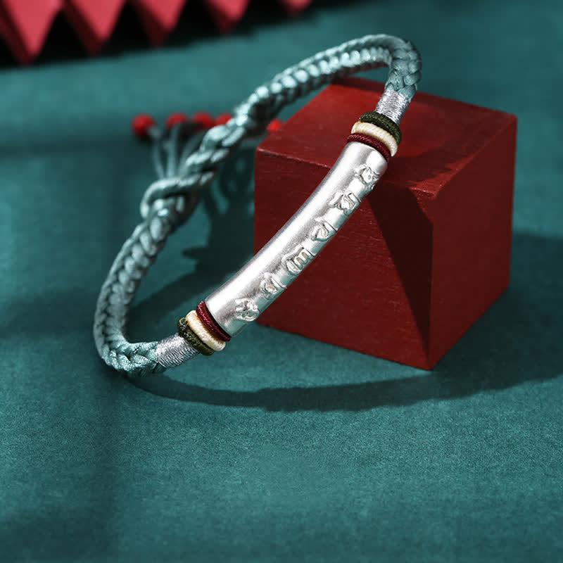 Buddha Stones 999 Sterling Silver Om Mani Padme Hum Protection Strength String Bracelet - 999 Sterling Silver - Green(Bracelet Size 16+4.5cm) - image 9