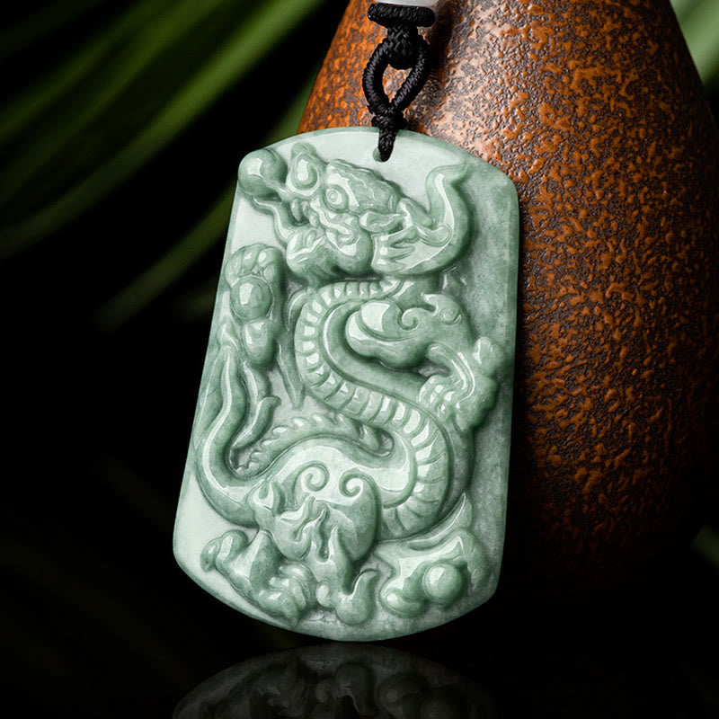 Buddha Stones Year of the Dragon Chinese Zodiac Dragon Jade Success Amulet Necklace Pendant - image 1