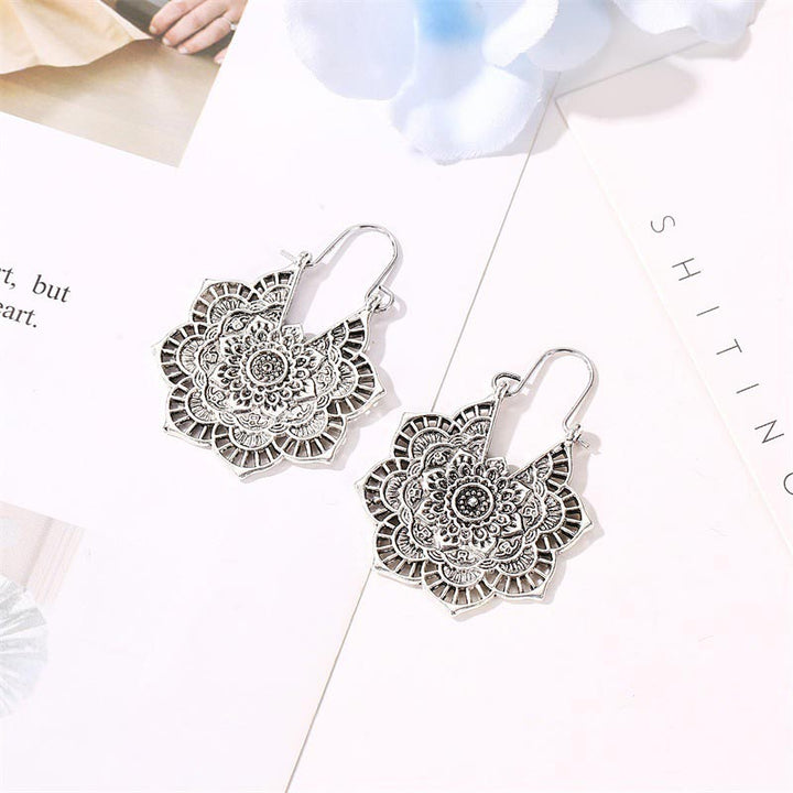 Buddha Stones Tibetan Lotus Engraving Copper Blessing Drop Earrings - image 6
