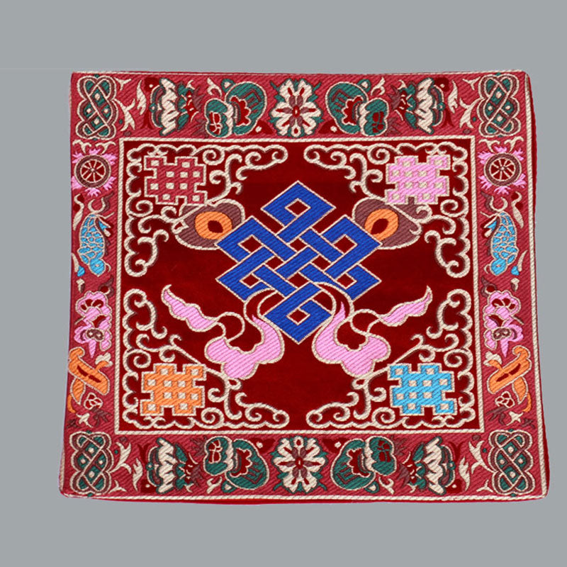 Buddha Stones Prayer Altar Mat Healing Meditation Vajra Auspicious Symbols - The Knot of Eternity - Red - image 13