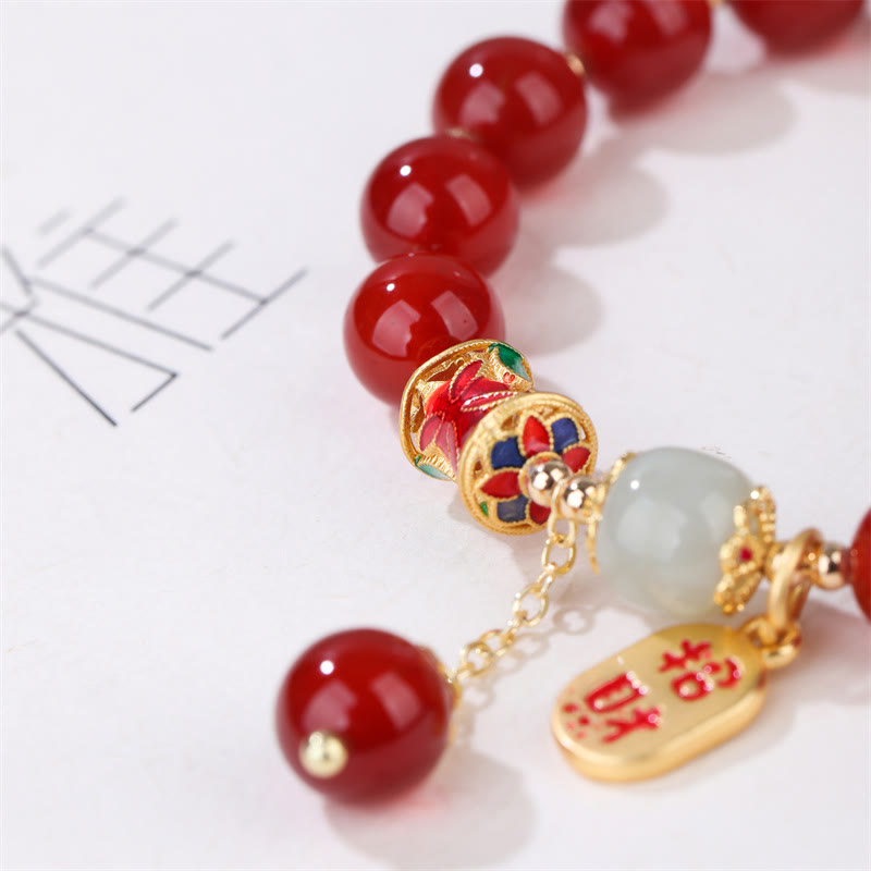 Buddha Stones Natural Red Agate Jade Confidence Fortune Blessing Charm Bracelet - image 2