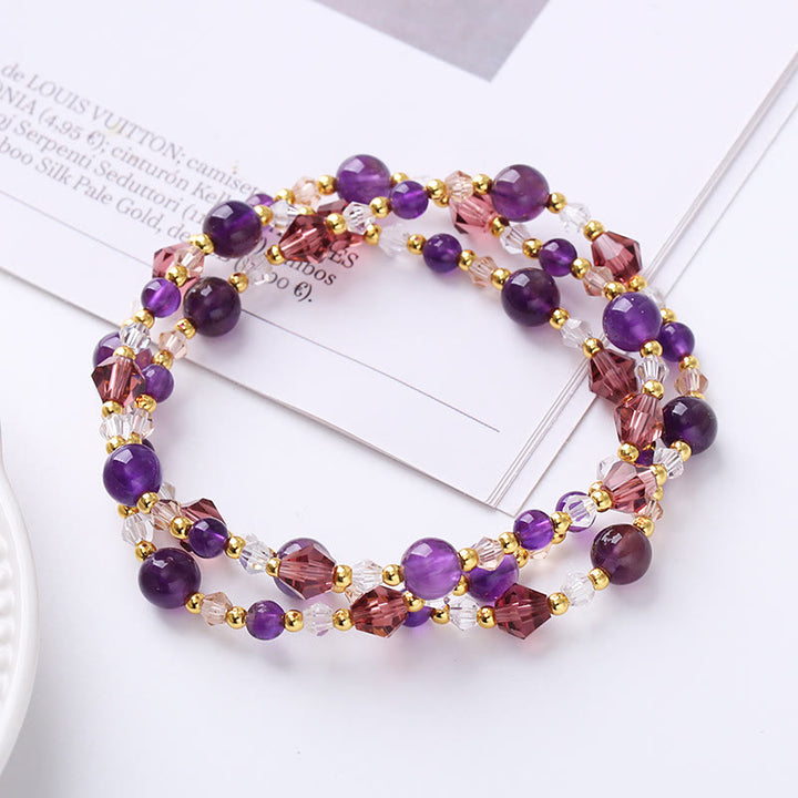 Buddha Stones Natural Tourmaline Strawberry Quartz Amethyst Peace Wisdom Double Wrap Bracelet - Amethyst(Spiritual Awareness♥Inner Peace) - image 6