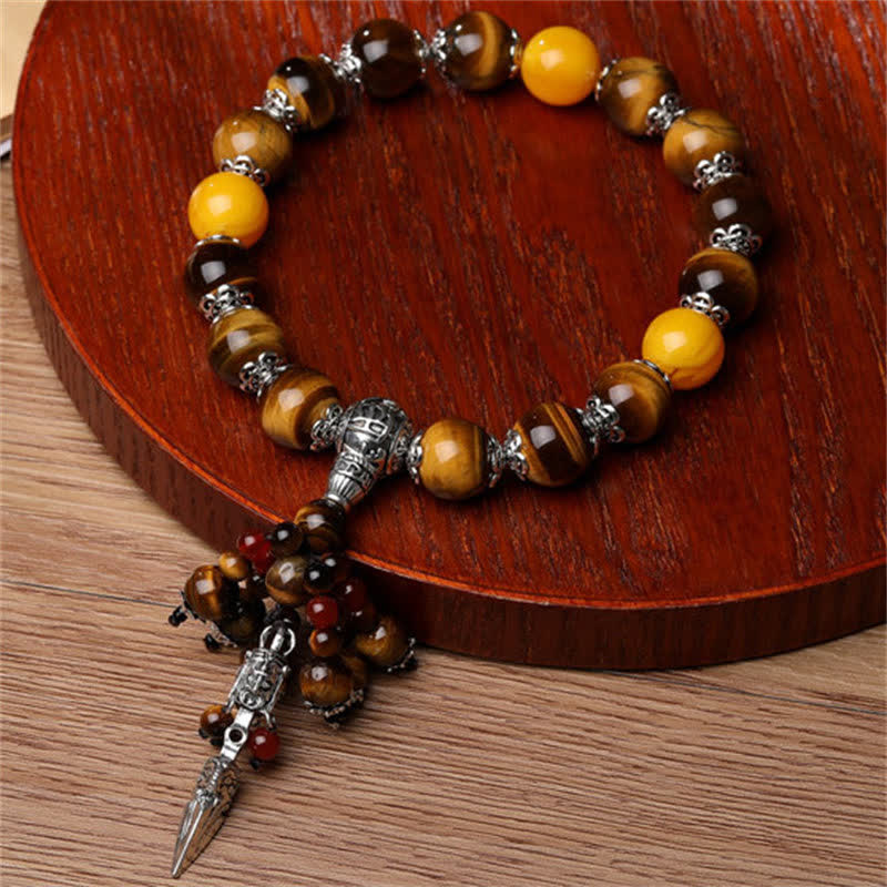 Buddha Stones Natural Tiger Eye Red Agate Dragon Vein Agate Stone Vajra Dorje Power Healing Bracelet Car Decoration - image 2