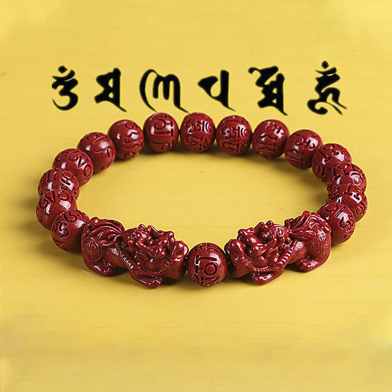 Buddha Stones Natural Double PiXiu Cinnabar Om Mani Padme Hum Wealth Luck Bead Bracelet - image 6