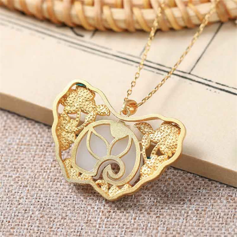 White Jade Elephant Butterfly Lotus Success Necklace Chain Pendant - image 4