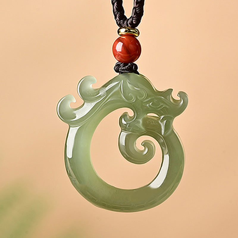 Buddha Stones White Jade Cyan Jade Dragon Protection Necklace String Pendant - image 3