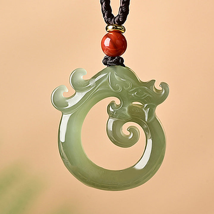 Buddha Stones White Jade Cyan Jade Dragon Protection Necklace String Pendant - image 3