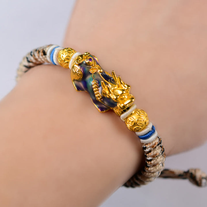 Buddha Stones Feng Shui PiXiu Color Change Copper Coin Beads Wealth String Bracelet - image 3