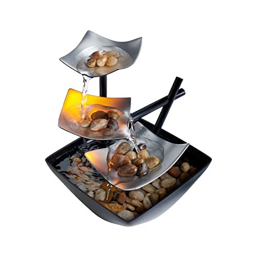 Buddha Stones Three Layers Waterfall Fountain Tabletop Lotus Ornaments With River Rocks Desktop Decoration - Silver - AU Standard - image 0