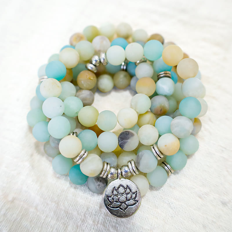 Buddha Stones Tibetan Amazonite Stone Blessing Lotus Mala - image 3