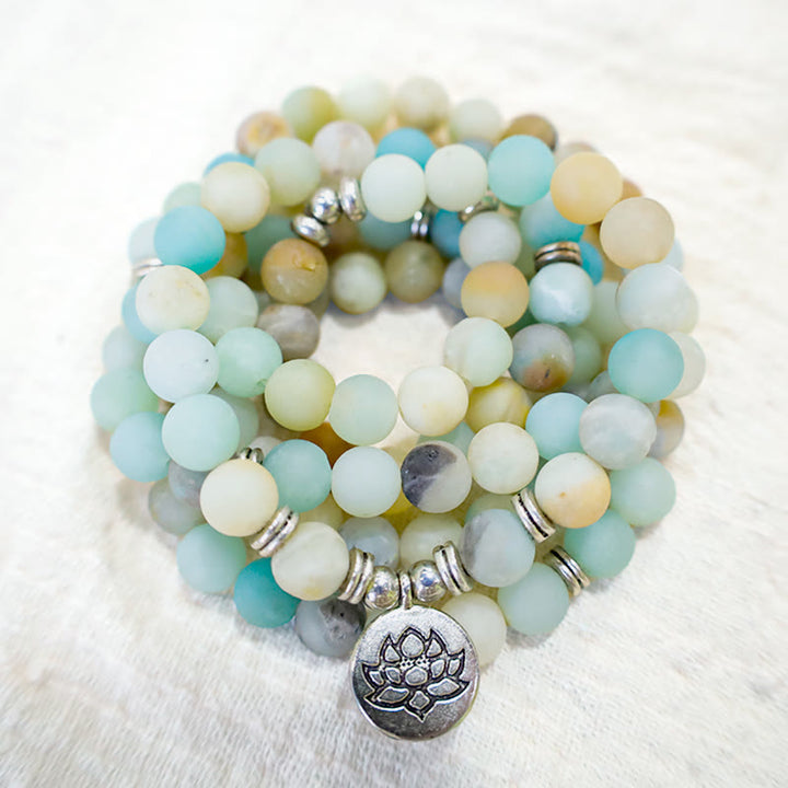 Buddha Stones Tibetan Amazonite Stone Blessing Lotus Mala - image 3
