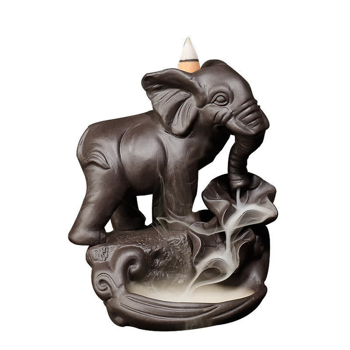 Tibetan Elephant Purple Clay Backflow Smoke Fountain Peace Healing Incense Burner Decoration - image 7