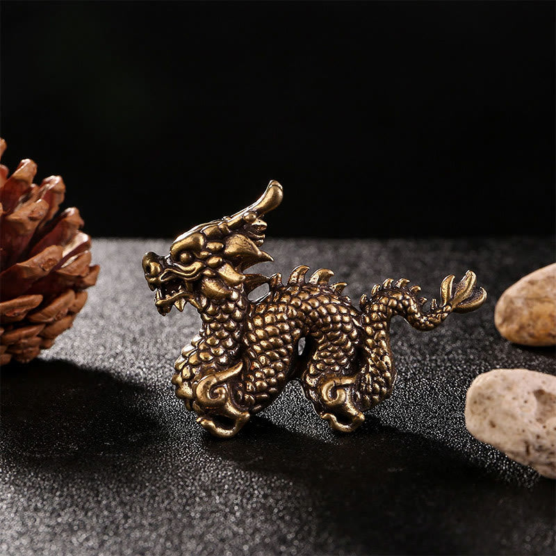 Buddha Stones Year Of The Dragon Small Auspicious Brass Dragon Luck Success Home Decoration - image 1