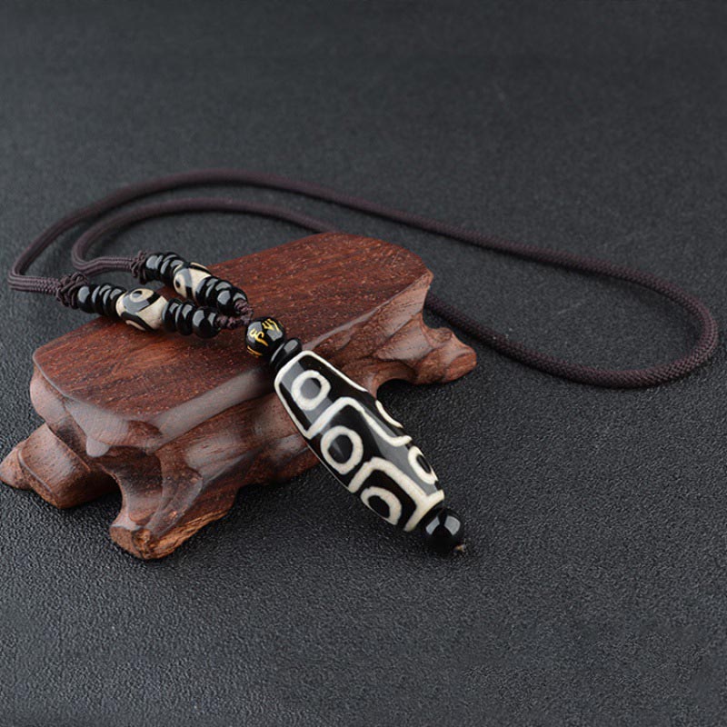 Buddha Stones Nine-Eye Dzi Bead Wealth Protection Necklace - image 1