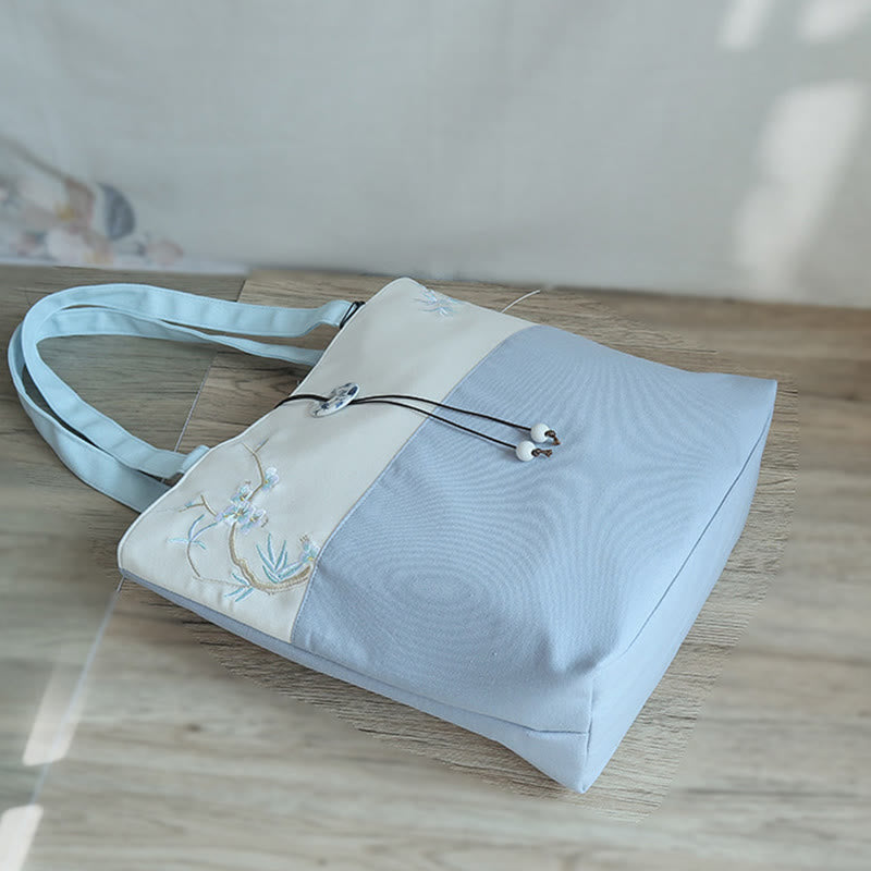 Buddha Stones Pear Flower Plum Peach Blossom Bamboo Embroidery Canvas Large Capacity Shoulder Bag Tote Bag - image 19