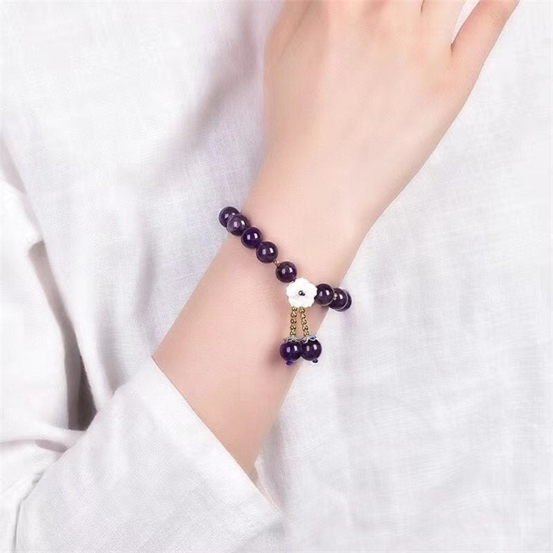 Buddha Stones Natural Amethyst Crystal Flower Spiritual Healing Bracelet - image 2