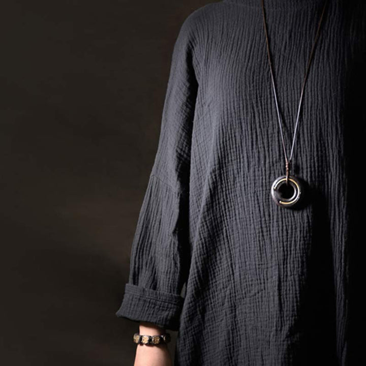 Buddha Stones Zen Circle Ebony Wood Peace Calm Necklace Pendant - image 2