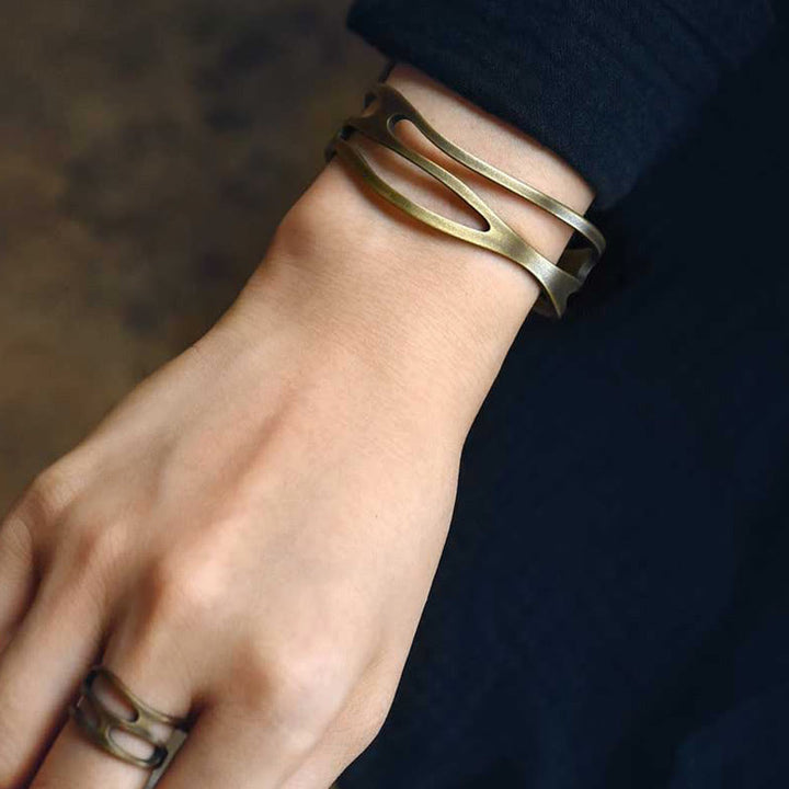 Buddha Stones Vintage Curved Copper Brass Wealth Adjustable Cuff Bracelet Bangle - image 4