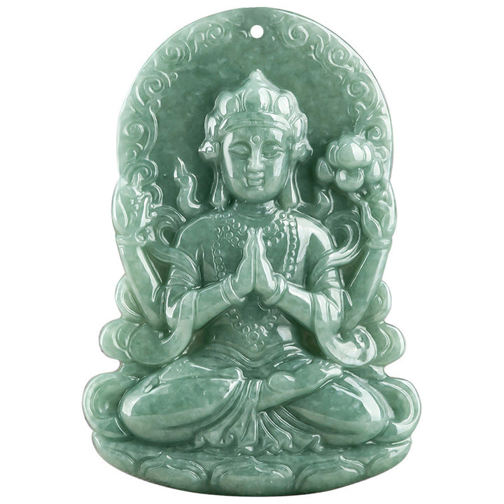 Buddha Stones Four-armed Avalokitesvara Natural Jade Amulet Blessing String Necklace - image 9
