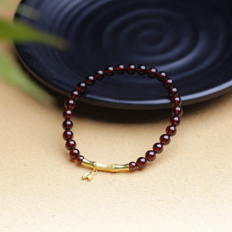 Buddha Stones 14K Copper Plated Gold 925 Sterling Silver Plated Gold Natural Garnet Bamboo Protection Bracelet - Garnet&925 Sterling Silver Plated Gold Bamboo(Wrist Circumference 14-16cm) - image 1