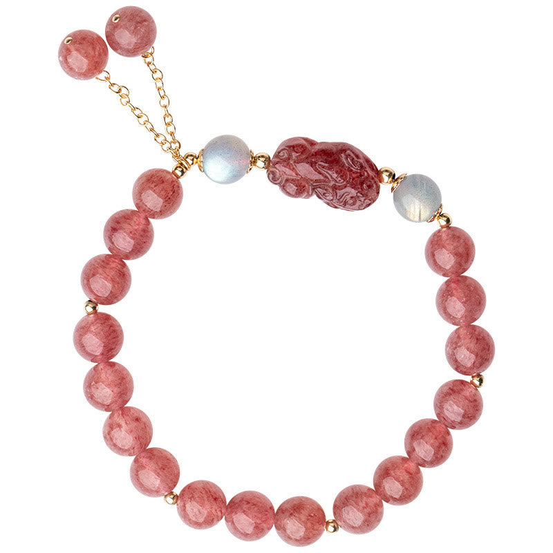 Buddha Stones Natural Strawberry Quartz Moonstone PiXiu Love Healing Bracelet - image 8