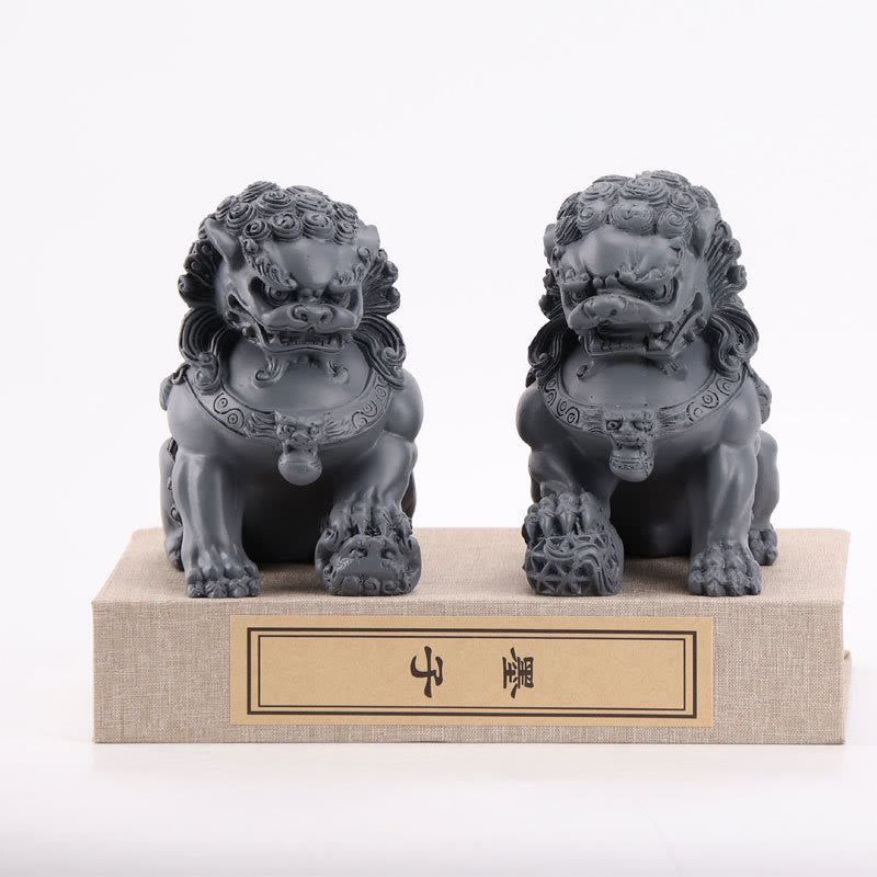 Buddha Stones 2Pcs Lion Statue Courage Strength Resin Home Office Decoration - A Pair of Lions-Gray - image 10