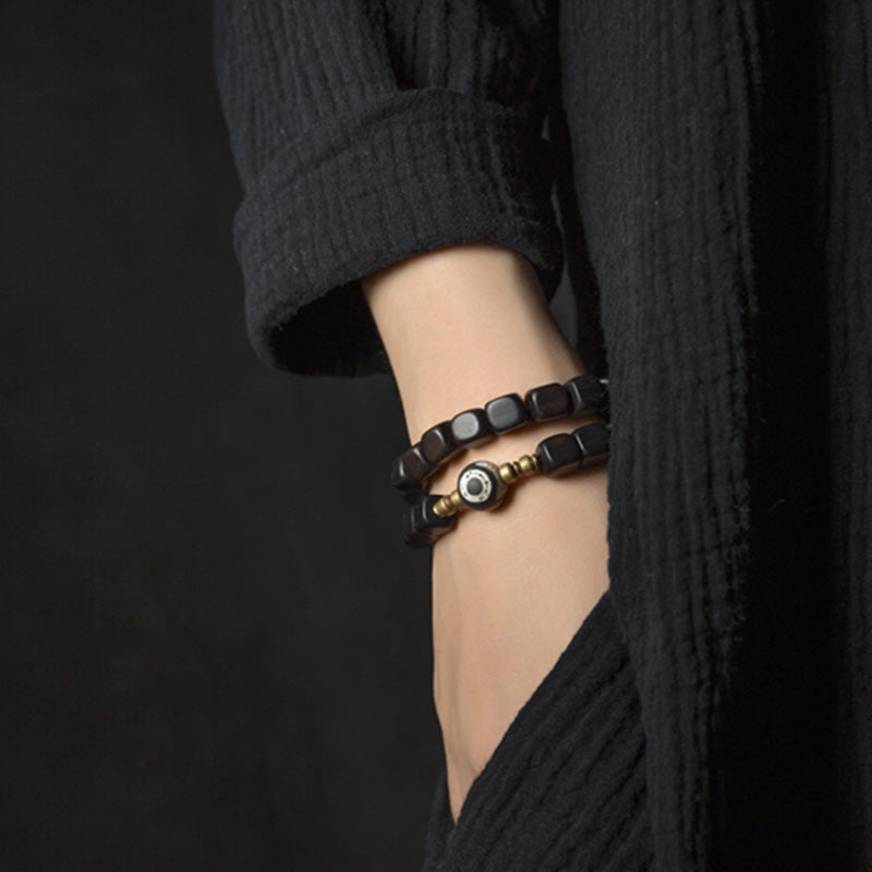 Buddha Stones Ebony Wood Dzi Bead Copper Peace Couple Bracelet - image 2