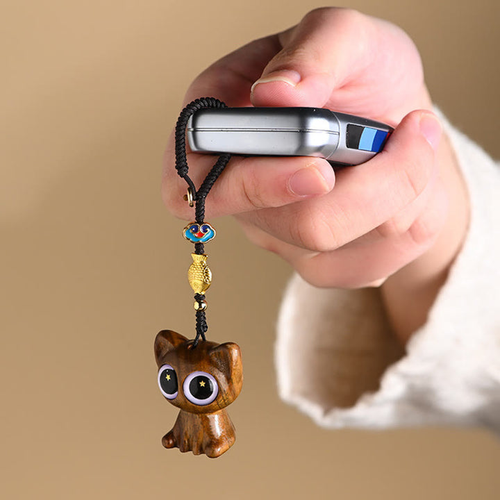 Buddha Stones Green Sandalwood Lucky Cat Koi Fish Cure Key Chain Phone Hanging Decoration - image 11