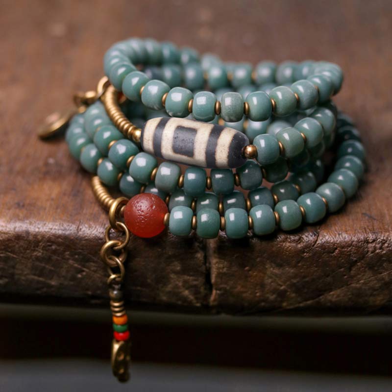 Buddha Stones 108 Mala Beads Bodhi Seed Dzi Bead Wisdom Bracelet - image 1
