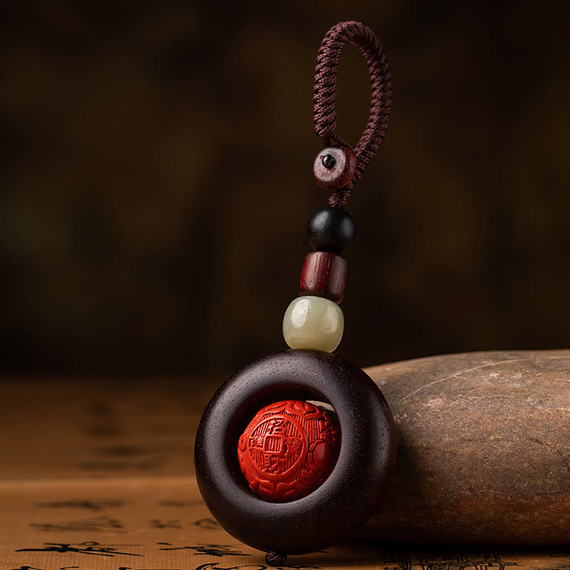 Buddha Stones Tibet Om Mani Padme Hum PiXiu Copper Coin Small Leaf Red Sandalwood Cinnabar Protection Key Chain - image 20