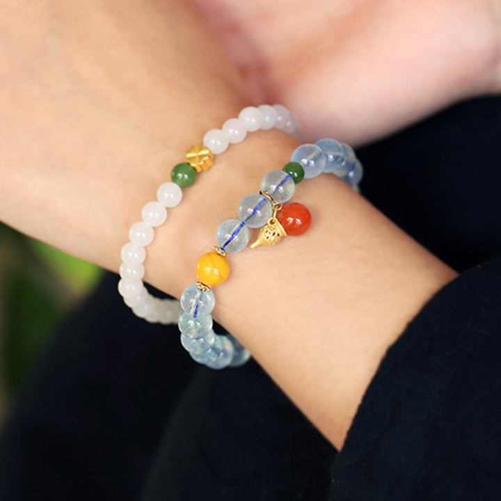 Buddha Stones Aquamarine Red Agate Peace Gourd Charm Bracelet - image 4