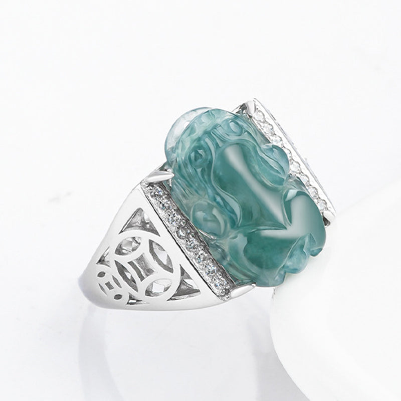 Buddha Stones 925 Sterling Silver Fengshui Wealth Prosperity Jade PiXiu Luck Ring - image 8