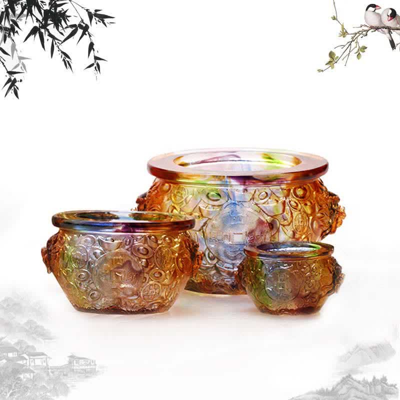 Buddha Stones Handmade Liuli Crystal Treasure Bowl Art Piece Home Decoration - image 0