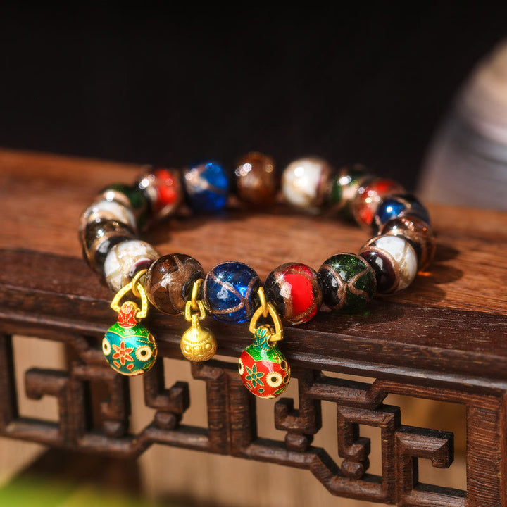 Buddha Stones Five Elements Gold Swallowing Beast Family Charm Liuli Glass Bead Luck Bracelet - Liuli Glass Bead&Copper Gold Swallowing Beast Family - 14mm(15 Beads) - image 9