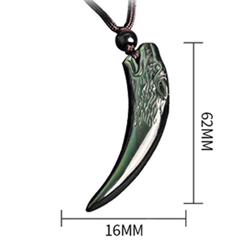 Buddha Stones Natural Black Obsidian Ice Obsidian Rainbow Obsidian Wolf Tooth Pattern Strength Necklace Pendant - Rainbow Obsidian - image 12