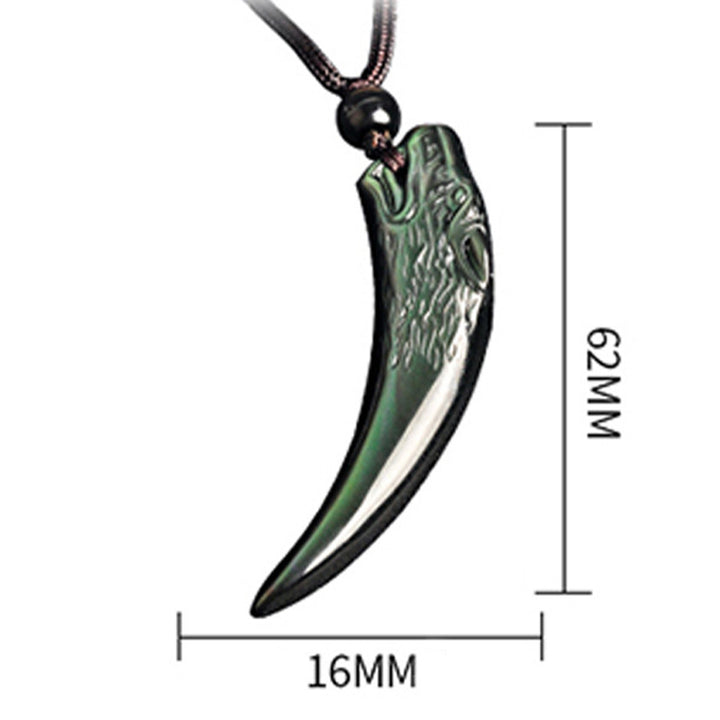 Buddha Stones Natural Black Obsidian Ice Obsidian Rainbow Obsidian Wolf Tooth Pattern Strength Necklace Pendant - Rainbow Obsidian - image 12