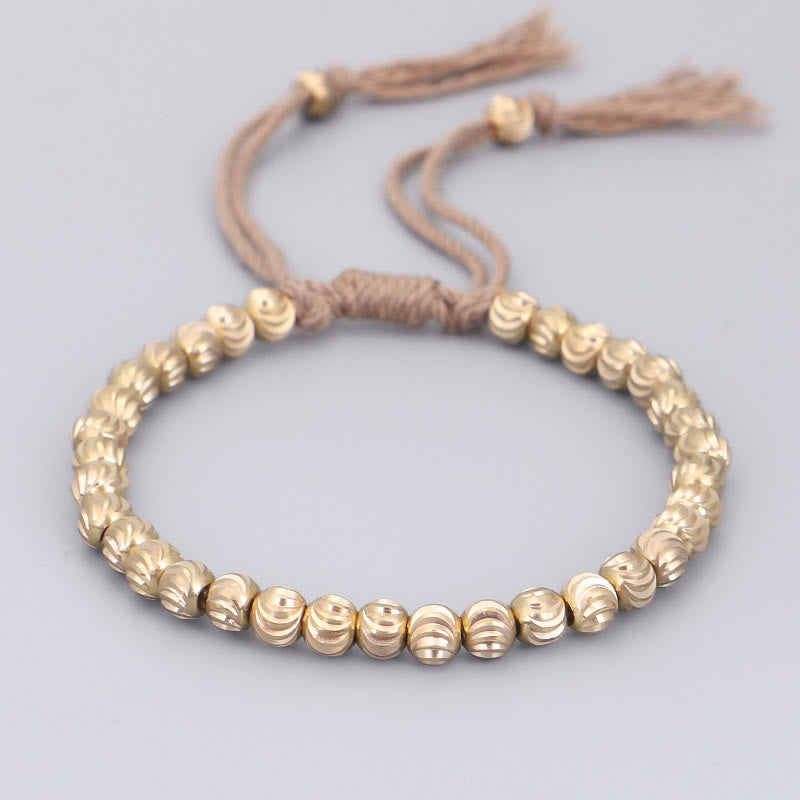 Buddha Stones Tibetan Handmade Copper Bead Luck String Bracelet - Beige(Wrist Circumference 14-26cm) - image 5