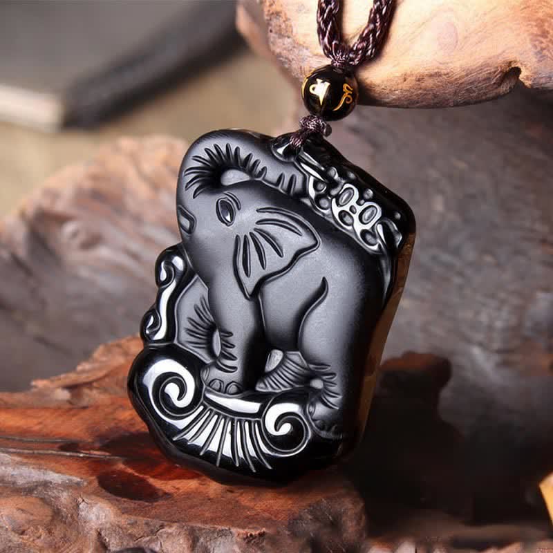 Black Obsidian Elephant Protection String Necklace Pendant Key Chain - image 6
