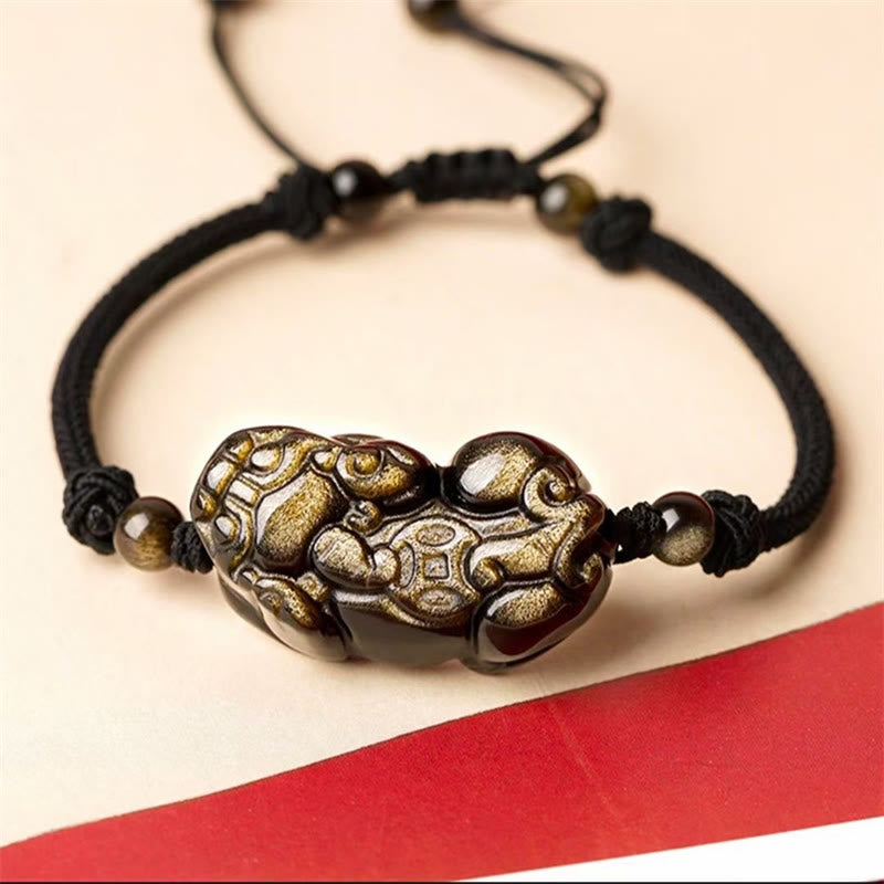 Buddha Stones Natural Obsidian Amethyst Citrine PiXiu Cooper Coin Wealth Bracelet - image 1